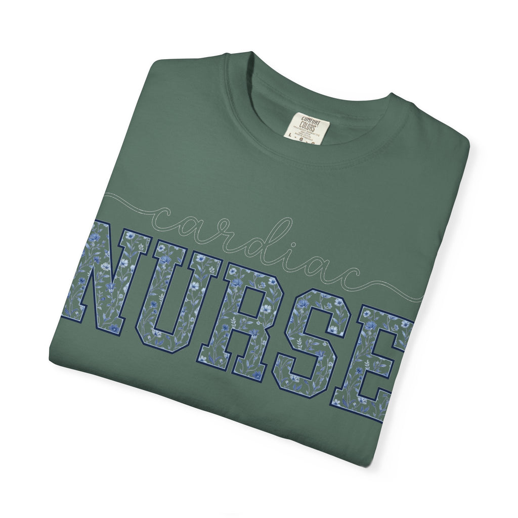 Cardiac Nurse Shirt, Blue Floral Varsity Nurse Tee, Cardiology RN Shirt, Cardiac Nurse Gift