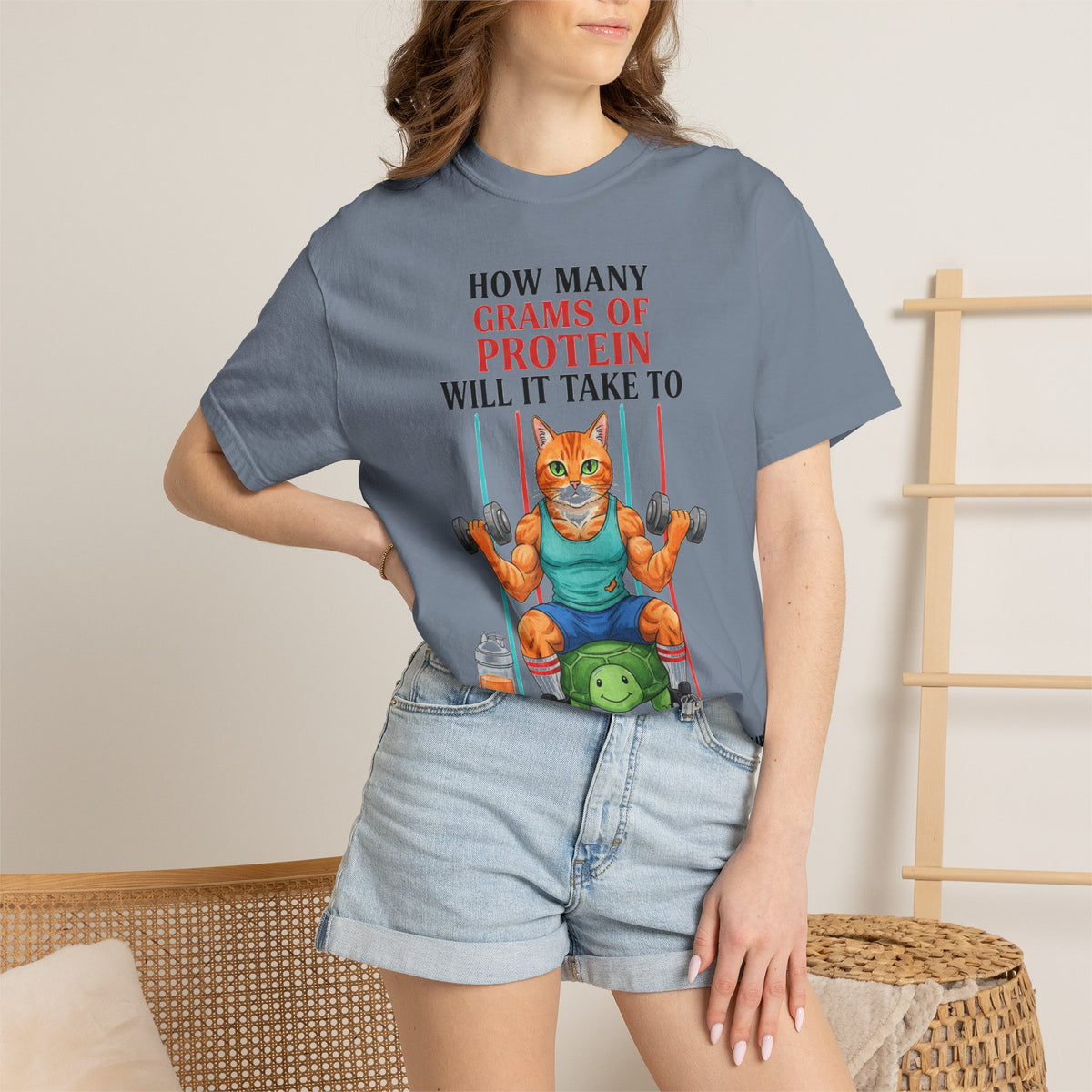 How Many Grams Of Protein Tall Shirt, Funny Buff Cat Gym Tee, Protein Humor Shirt, Weightlifting Gift