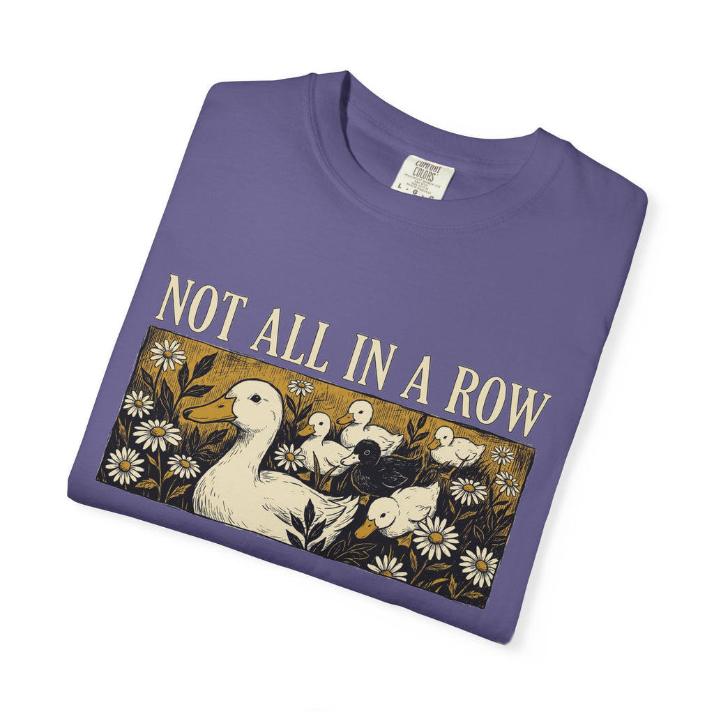 Not All In A Row Shirt, Woodcut Duck And Daisies Tee, Vintage Block Print Shirt, Funny Duck Gift