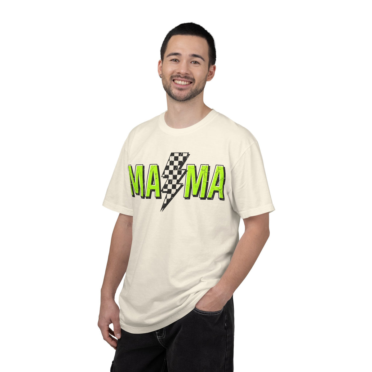 Mama Lightning Bolt Shirt, Neon Green Checkered Bolt Tee, Edgy Mom Shirt, Mama Gift