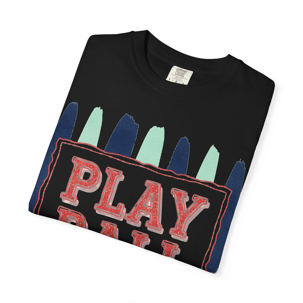 Play Ball Tall Stripe Shirt, Painted Baseball Panel Tee, Game Day Baseball Shirt, Sports Mom Gift