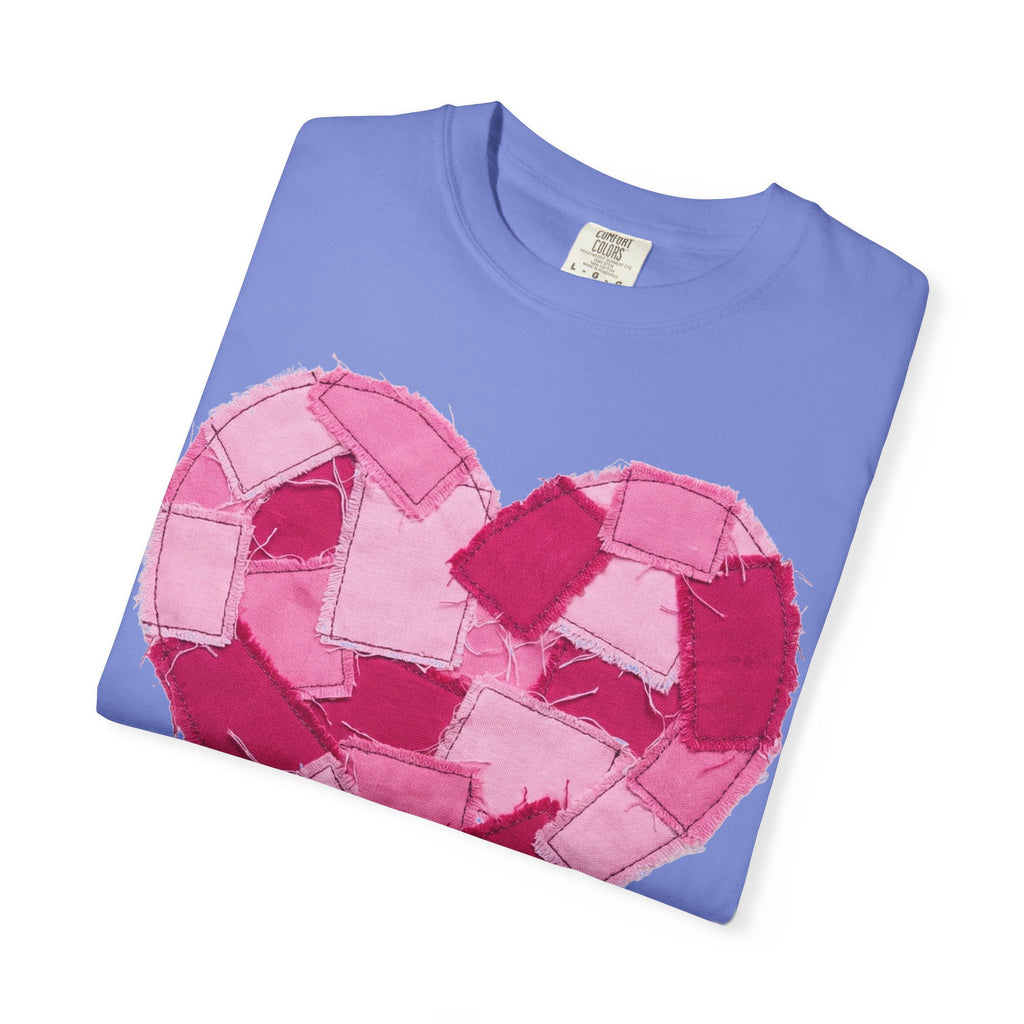 Patchwork Heart Shirt, Frayed Pink Quilt Heart Tee, Shabby Chic Valentine Shirt, Cozy Gift