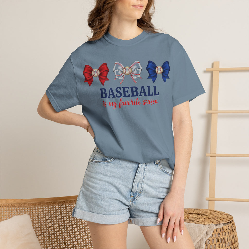 Baseball Is My Favorite Season Shirt, Red White Blue Bows Tee, Baseball Mama Shirt, Opening Day Gift
