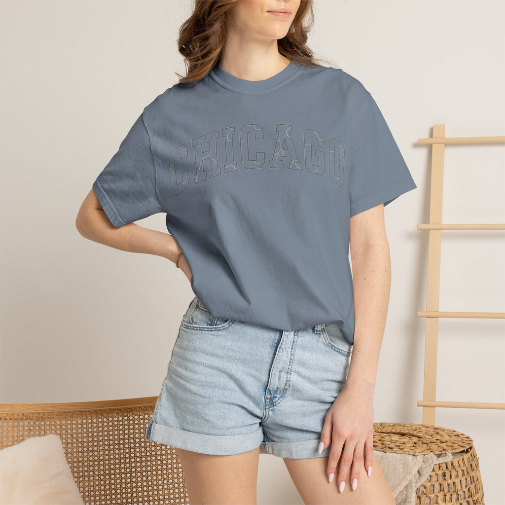 Chicago Outline Varsity Shirt, Minimal Distressed Chicago Tee, Windy City Shirt, Chicago Gift