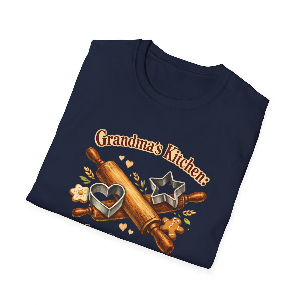 Grandma's Kitchen T-Shirt – "Love Served Daily" Baking Heart & Rolling Pin Design