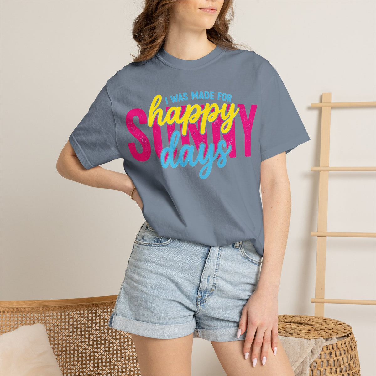 I Was Made For Happy Sunny Days Shirt, Retro Summer Typography Tee, Bright Beach Shirt, Summer Gift