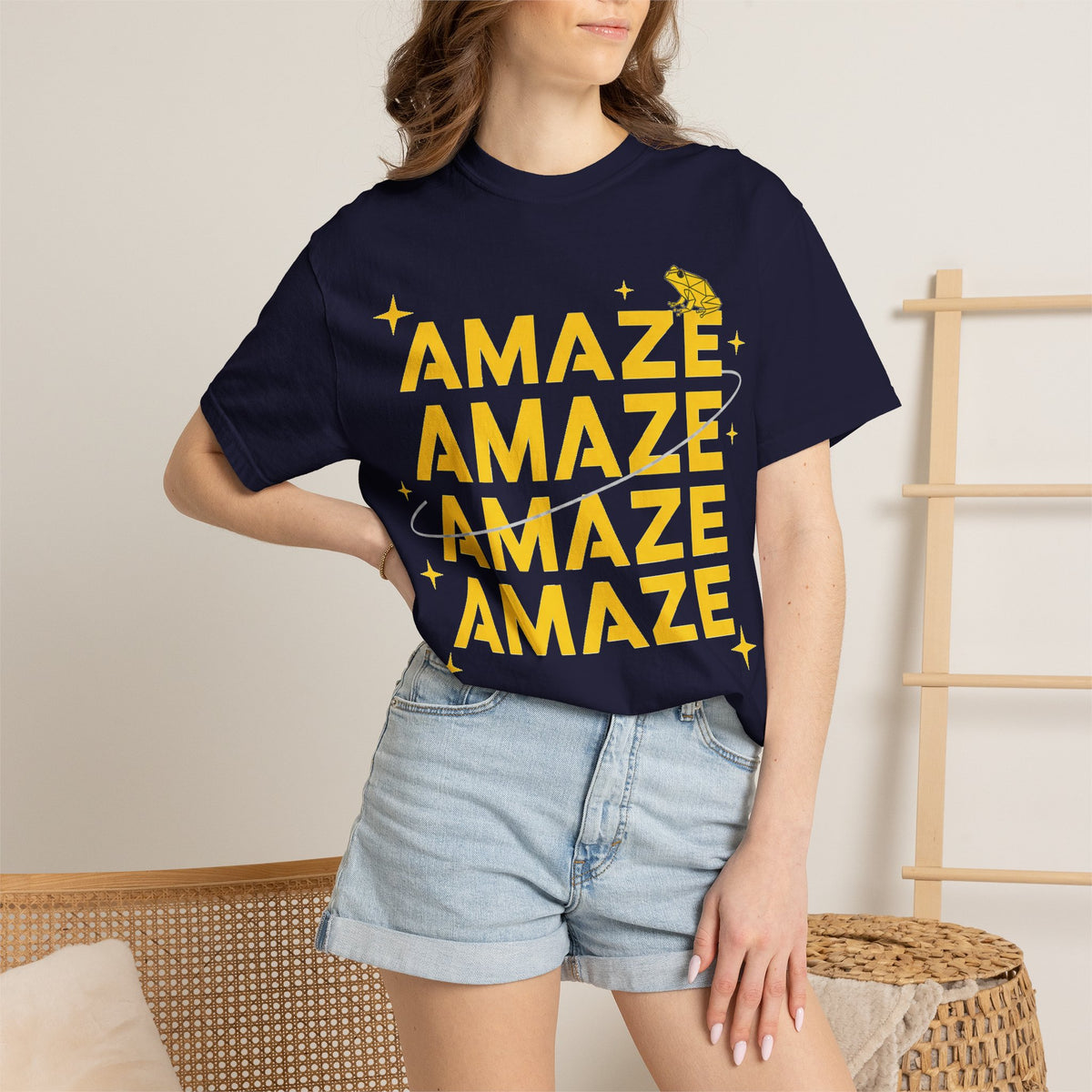 Amaze Amaze Amaze Amaze Shirt, Four Line Retro Type Tee, Frog Sparkle Graphic Shirt, Trendy Gift