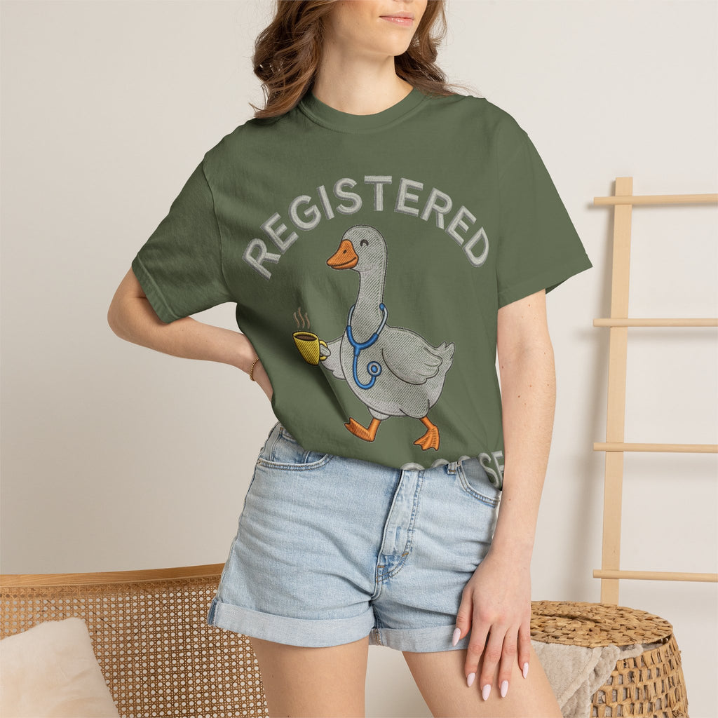 Registered Silly Goose Straight Text Shirt, Embroidered Look Nurse Goose Tee, Funny RN Shirt, Nurse Gift