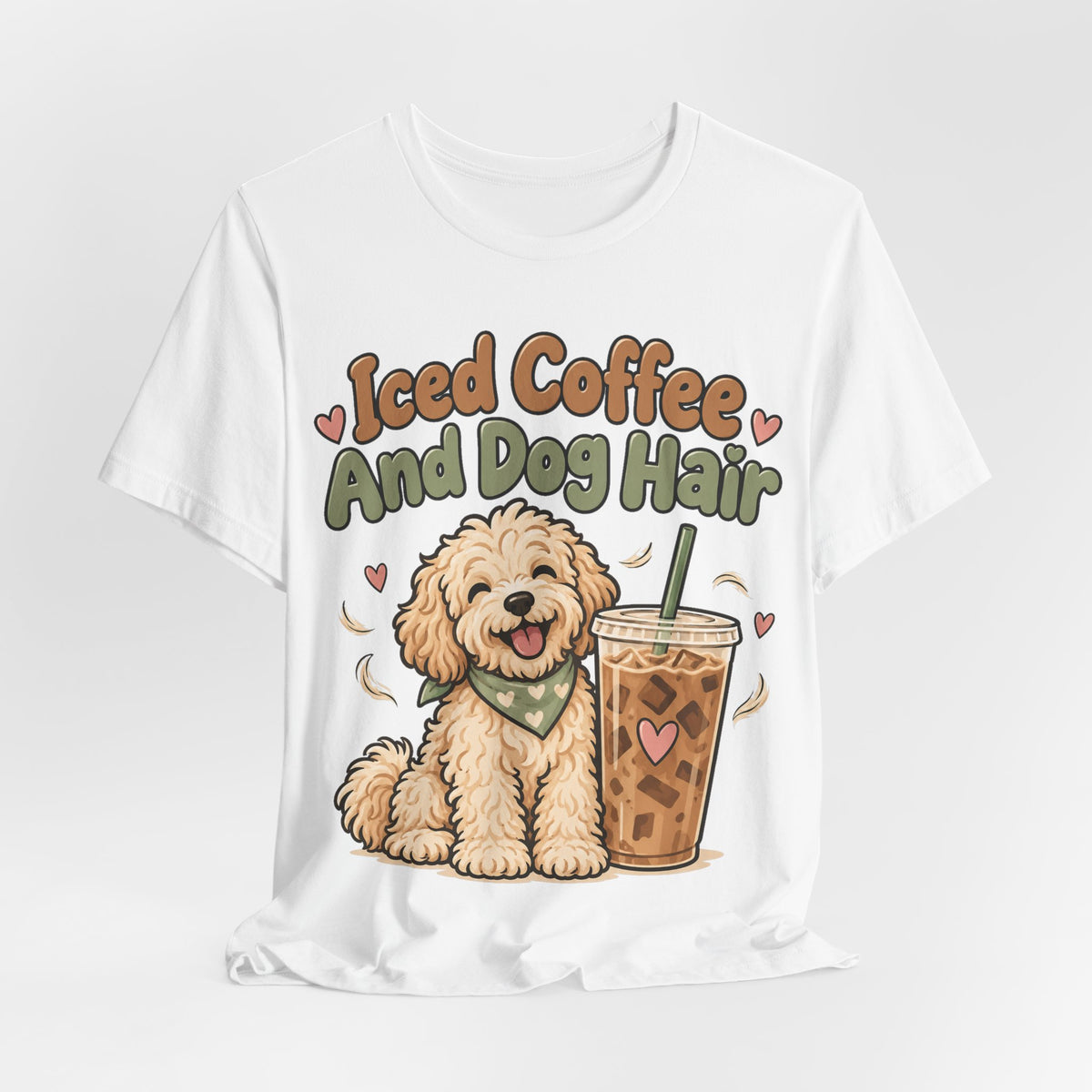 Funny Coffee Shirt Iced Coffee And Dog Hair | Cute Goldendoodle Iced Latte Shirt | Dog Mom Coffee Lover Gift
