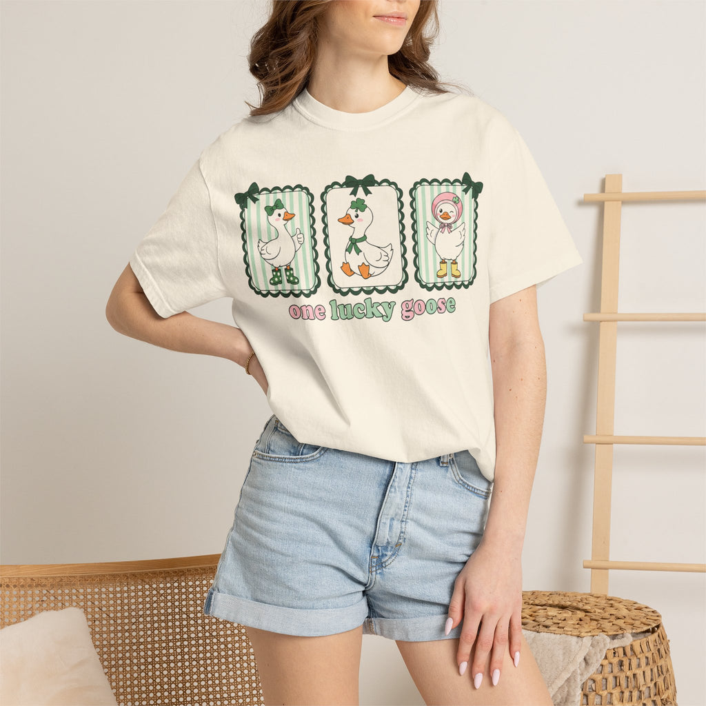 One Lucky Goose Tall Shirt, Three Panel Irish Goose Tee, Cute St Patricks Day Shirt, Shamrock Gift