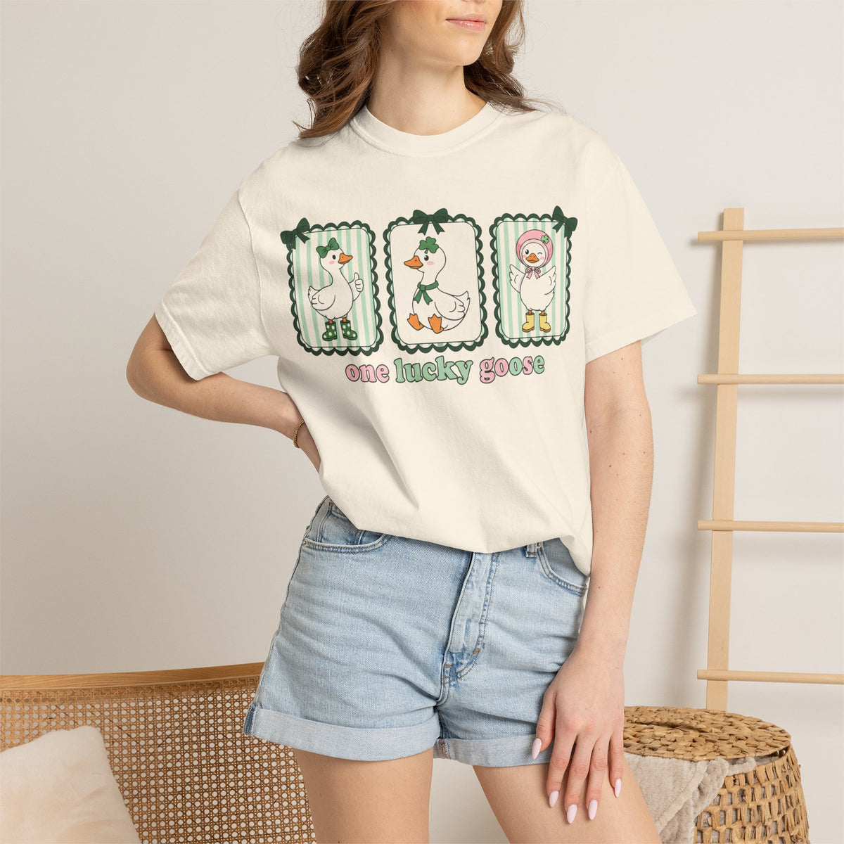 One Lucky Goose Tall Shirt, Three Panel Irish Goose Tee, Cute St Patricks Day Shirt, Shamrock Gift