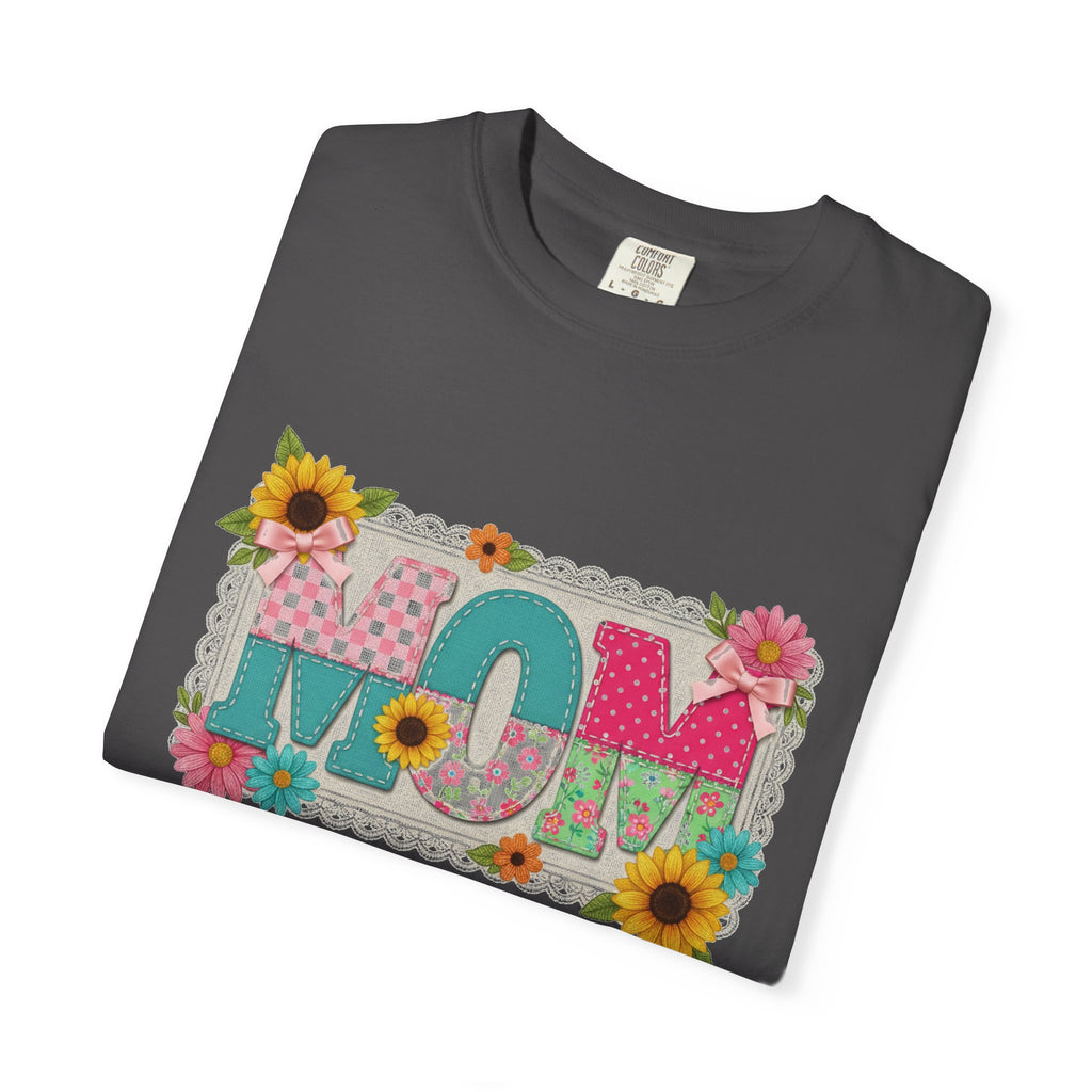 Mom Sunflower Applique Shirt, Faux Stitch Floral MOM Tee, Mothers Day Shirt, Mom Gift
