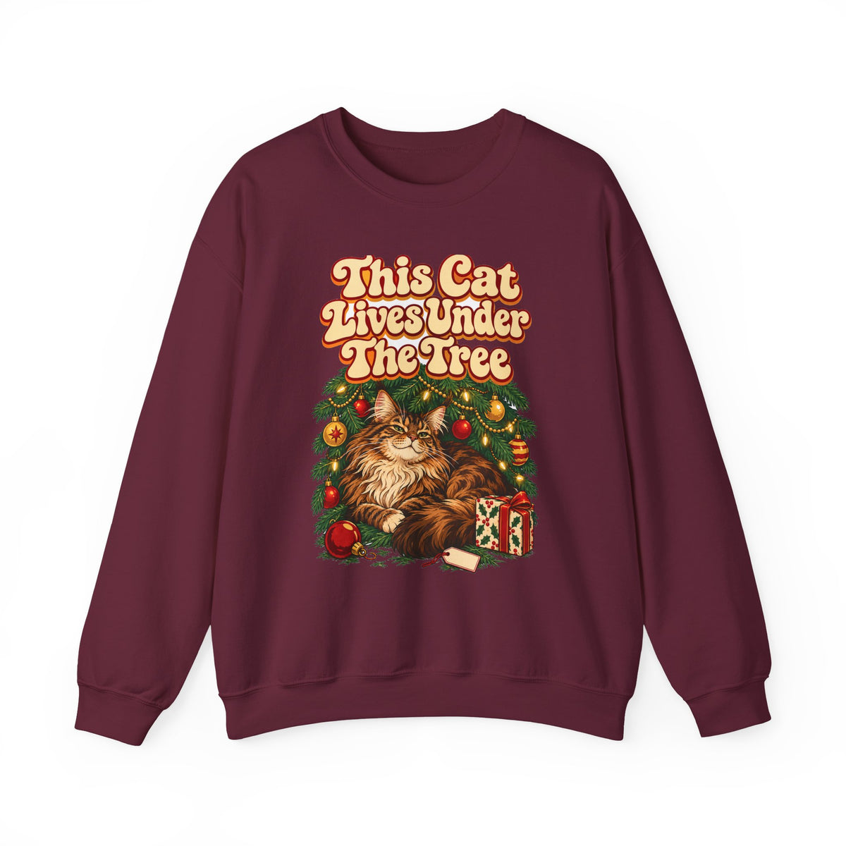 Funny Christmas Cat Sweatshirt This Cat Lives Under The Tree Shirt, Funny Holiday Gift Tee, Christmas Gift Idea