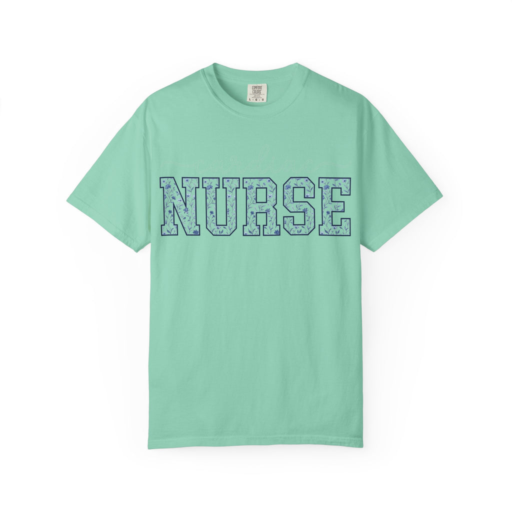 Cardiac Nurse Shirt, Blue Floral Varsity Nurse Tee, Cardiology RN Shirt, Cardiac Nurse Gift