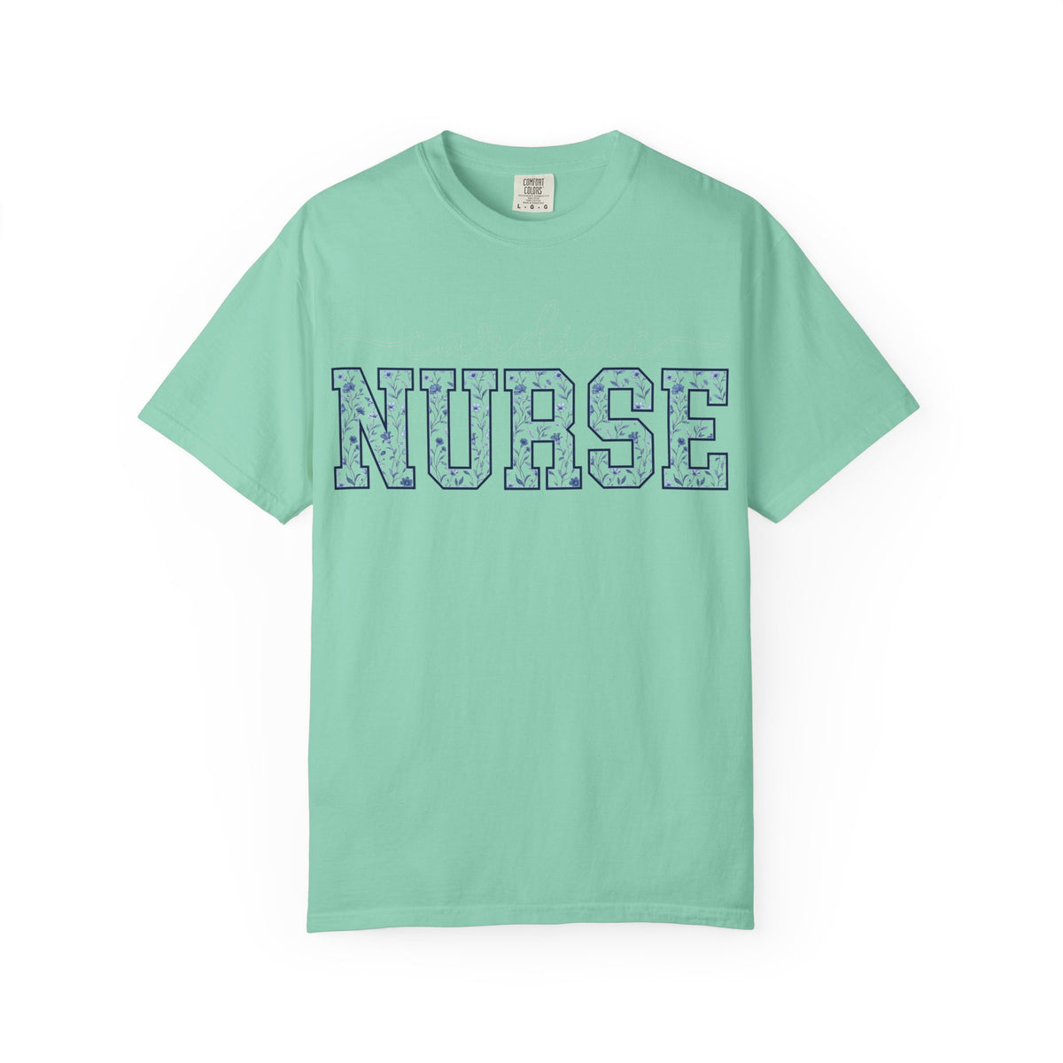 Cardiac Nurse Shirt, Blue Floral Varsity Nurse Tee, Cardiology RN Shirt, Cardiac Nurse Gift