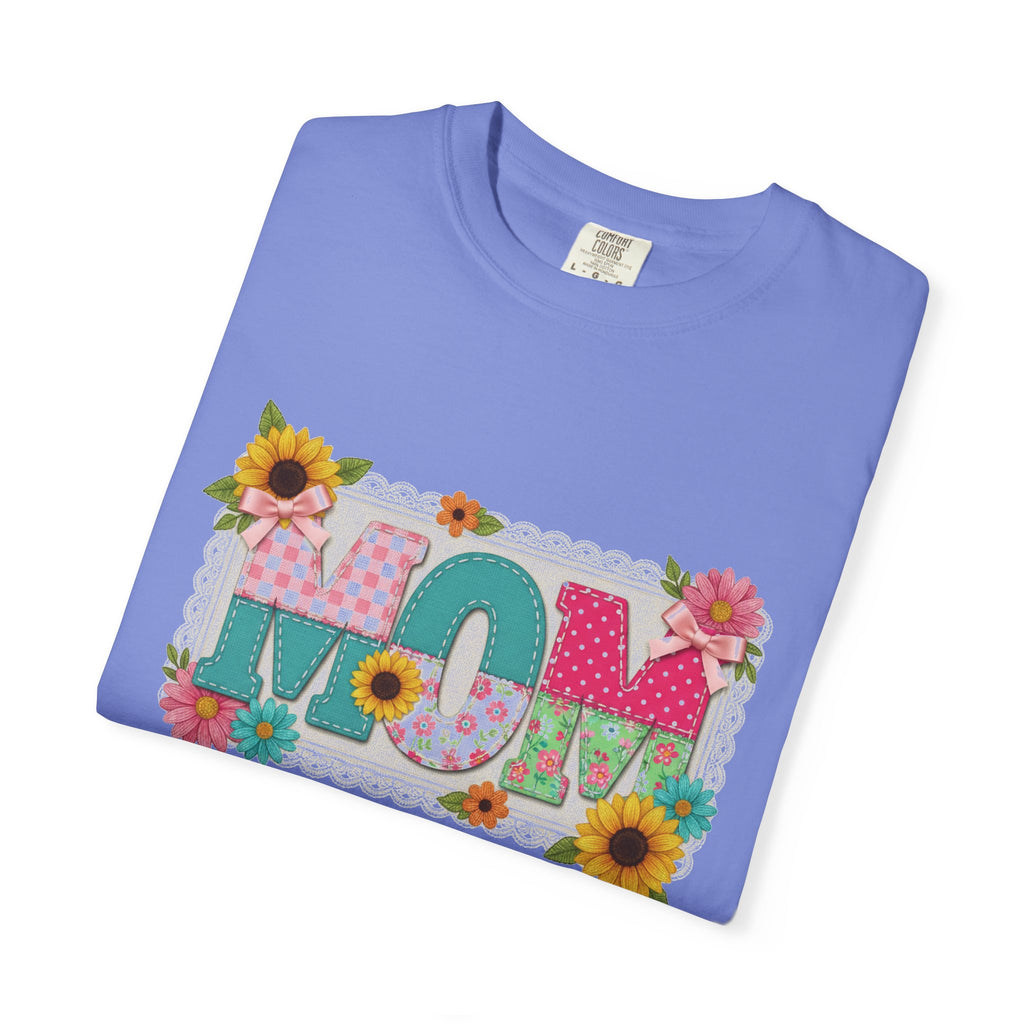 Mom Sunflower Applique Shirt, Faux Stitch Floral MOM Tee, Mothers Day Shirt, Mom Gift