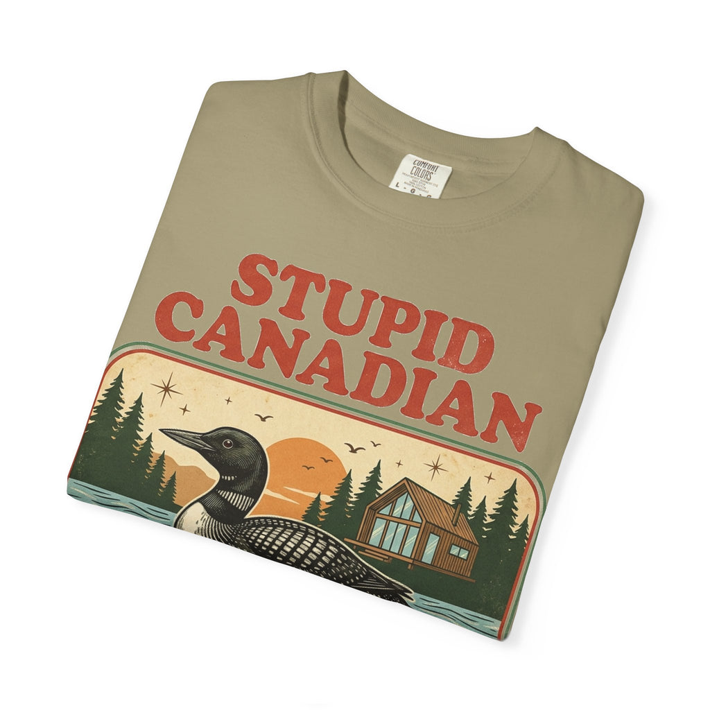 Stupid Canadian Wolf-Bird Shirt, Retro Loon Lake Badge Tee, Funny Canada Cabin Shirt, Lake Life Gift