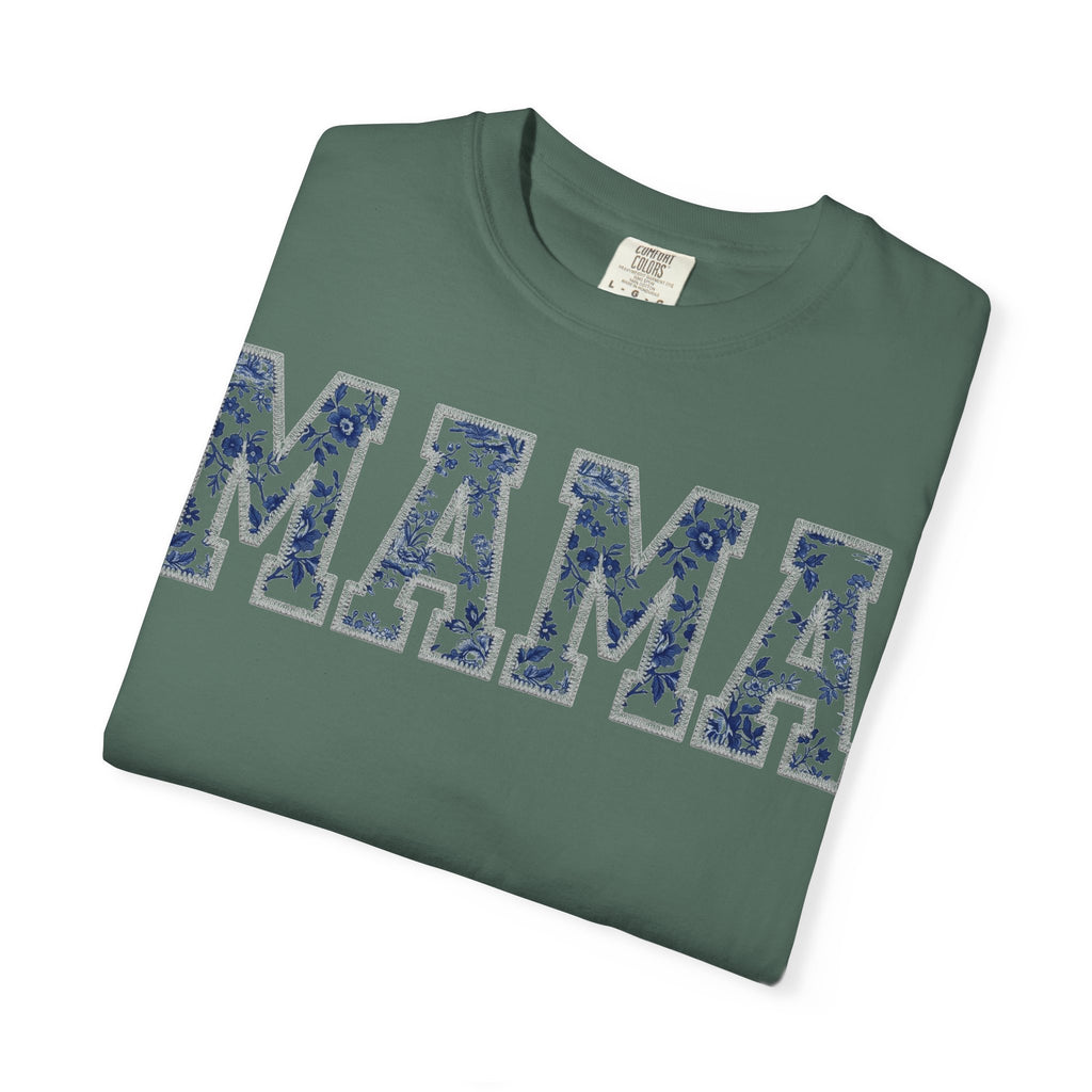 Mama Blue Toile Shirt, Delft Floral Applique Varsity Tee, Chinoiserie Mom Shirt, Mothers Day Gift