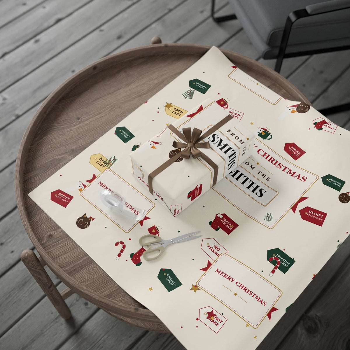Personalized Christmas Wrapping Paper — Merry Christmas From The Family Name, Custom Holiday Gift Wrap 2026