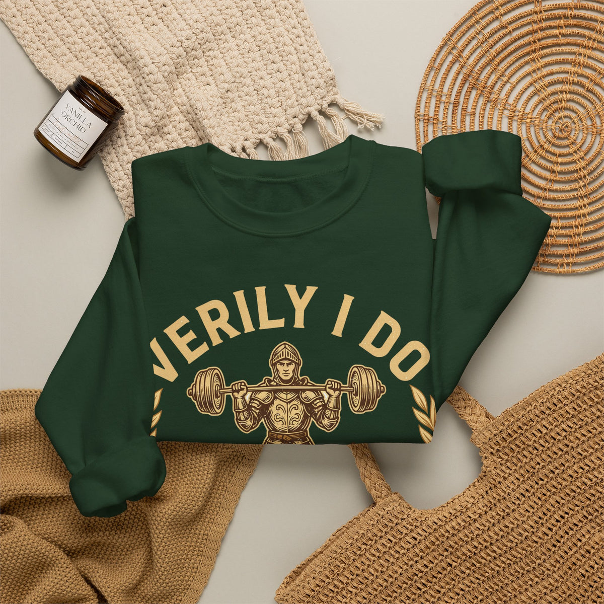 Funny Gym Sweatshirt Verily I Do Lift | Medieval Knight Weightlifting Sweatshirt | Sarcastic Workout Sweatshirt | Gym Gift