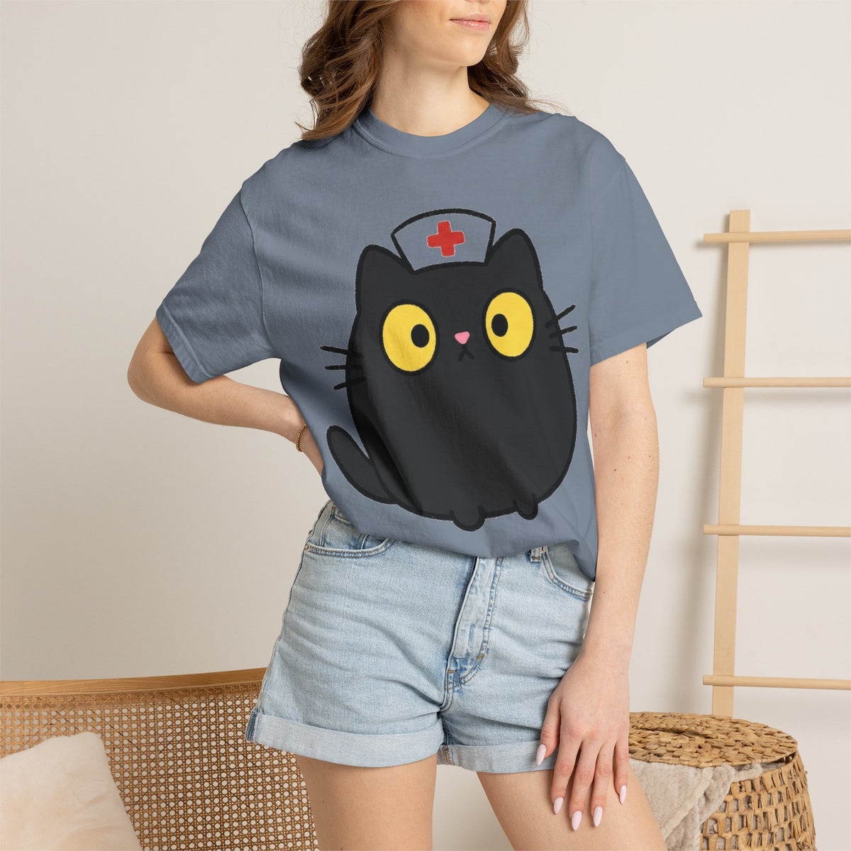 Kawaii Black Cat Nurse Shirt, Cute Cat In Nurse Cap Tee, Funny Nurse Cat Shirt, RN Gift