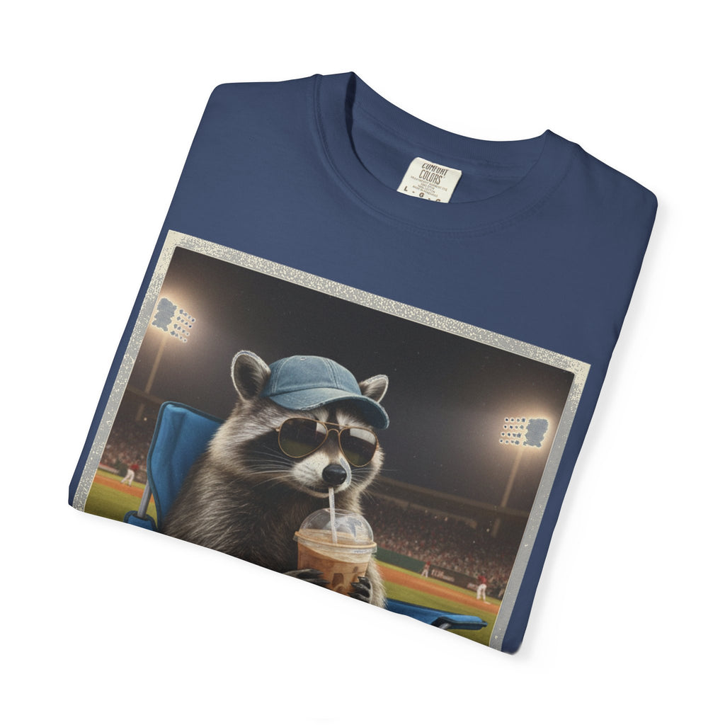 Baseball Raccoon Shirt, I Live Here Now Tee, Funny Ballpark Iced Coffee Shirt, Baseball Mom Gift