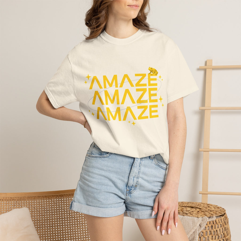Amaze Amaze Amaze Shirt, Retro Stacked Type Tee, Tiny Frog Graphic Shirt, Funny Minimal Gift