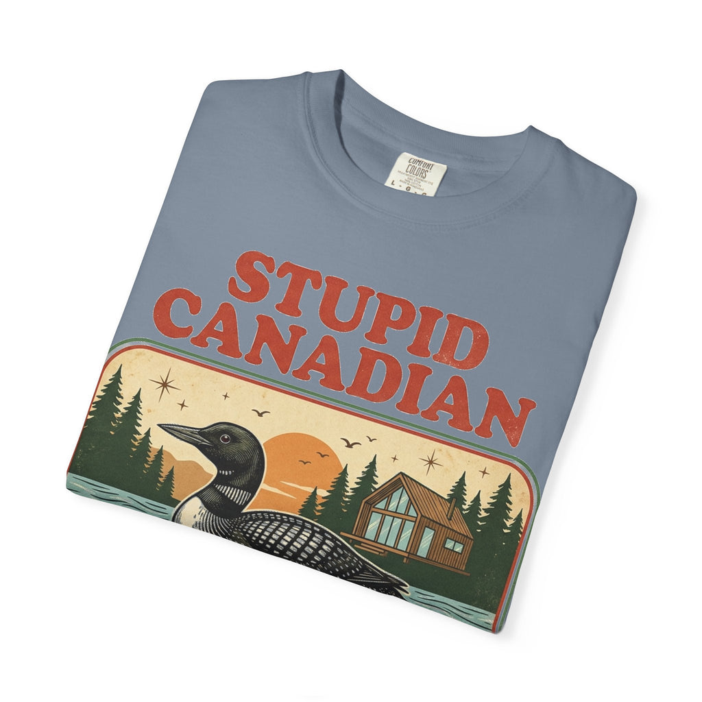 Stupid Canadian Wolf-Bird Shirt, Retro Loon Lake Badge Tee, Funny Canada Cabin Shirt, Lake Life Gift