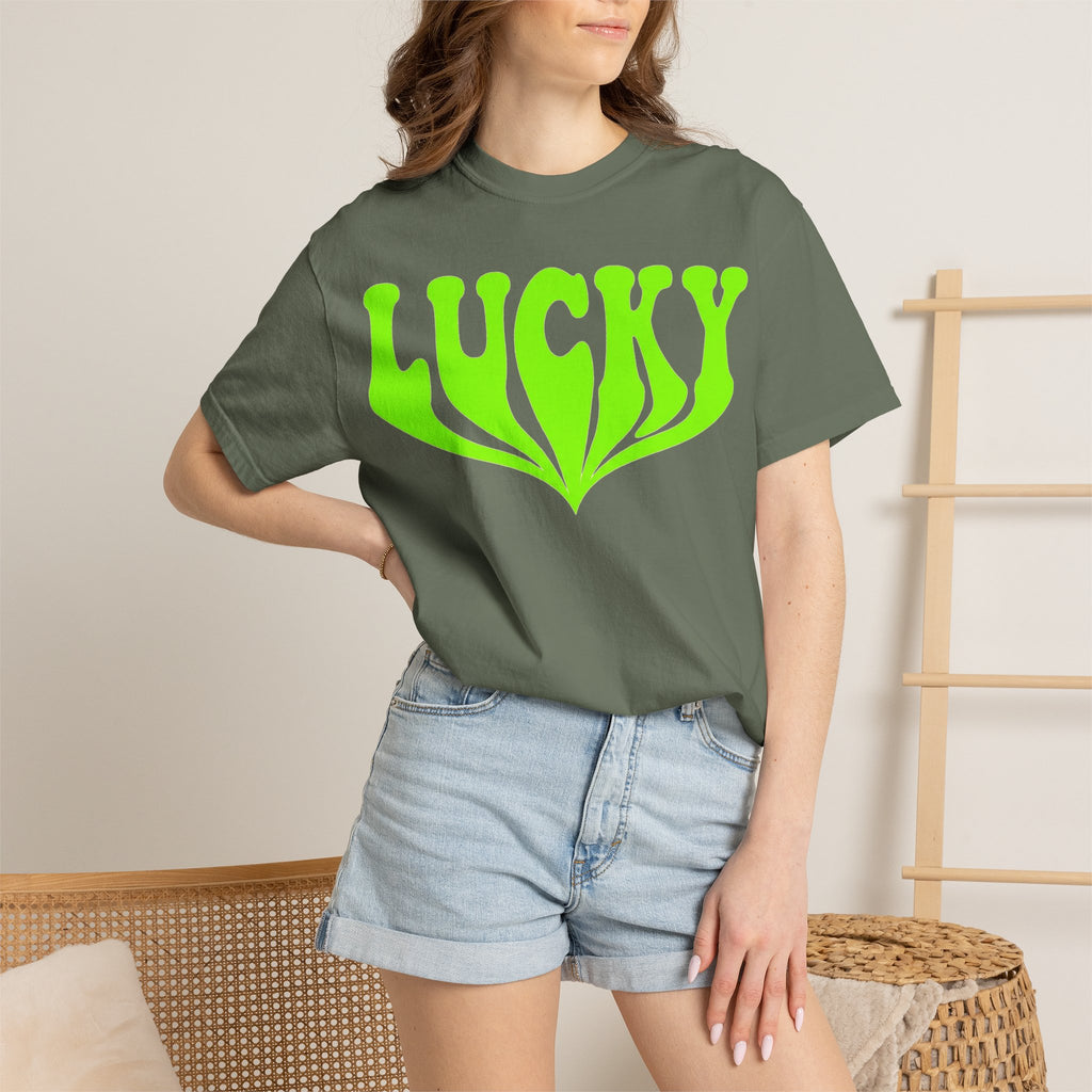 Lucky Drippy Type Shirt, Neon Green Psychedelic Tee, Retro St Patricks Day Shirt, Rave Gift