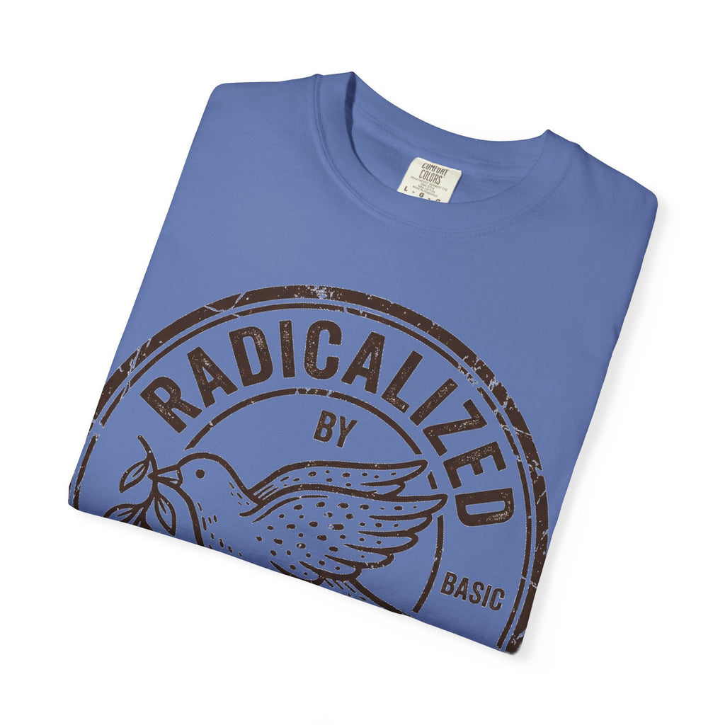 Radicalized By Basic Decency Brown Stamp Shirt, Flying Dove Badge Tee, Kindness Activist Shirt, Ally Gift
