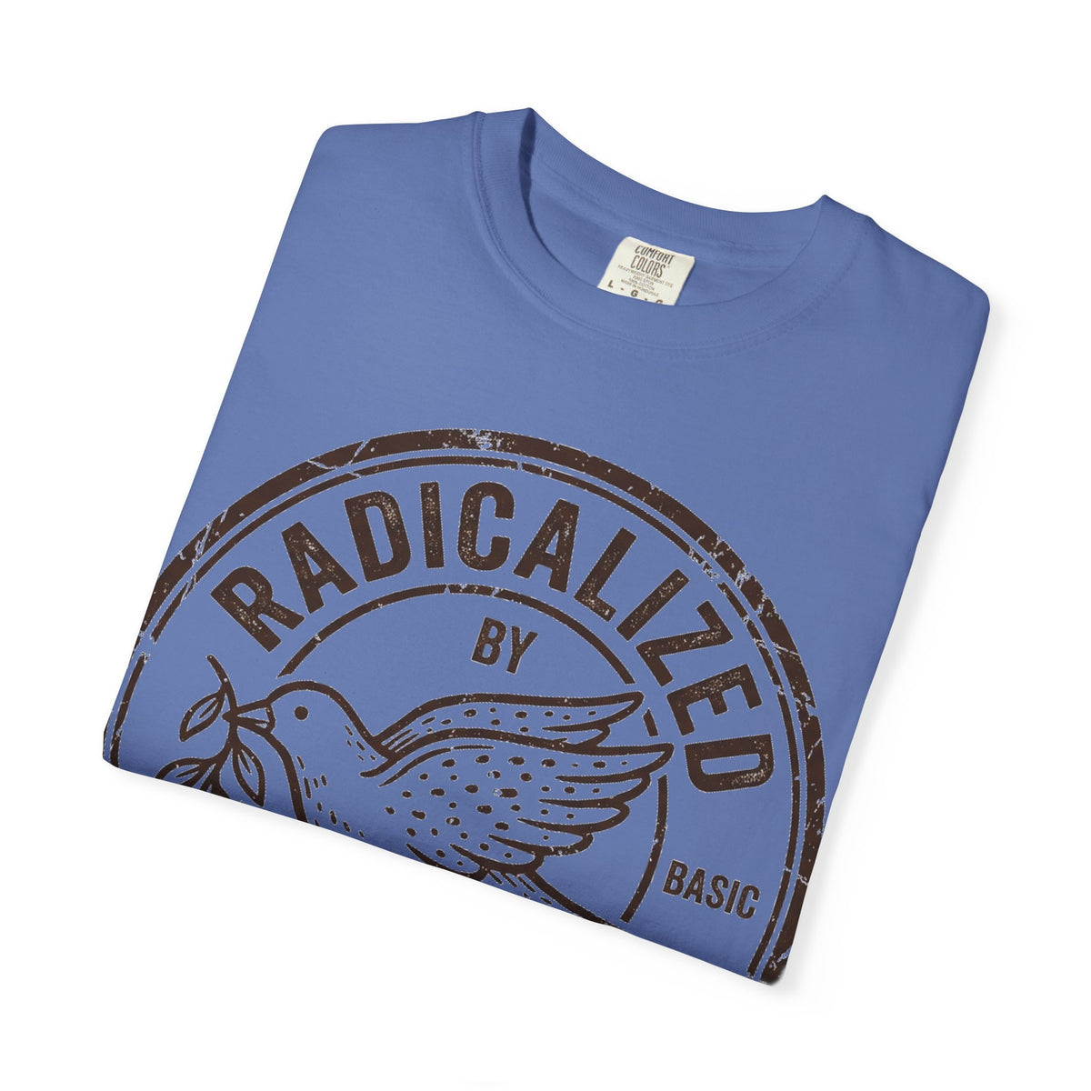 Radicalized By Basic Decency Brown Stamp Shirt, Flying Dove Badge Tee, Kindness Activist Shirt, Ally Gift