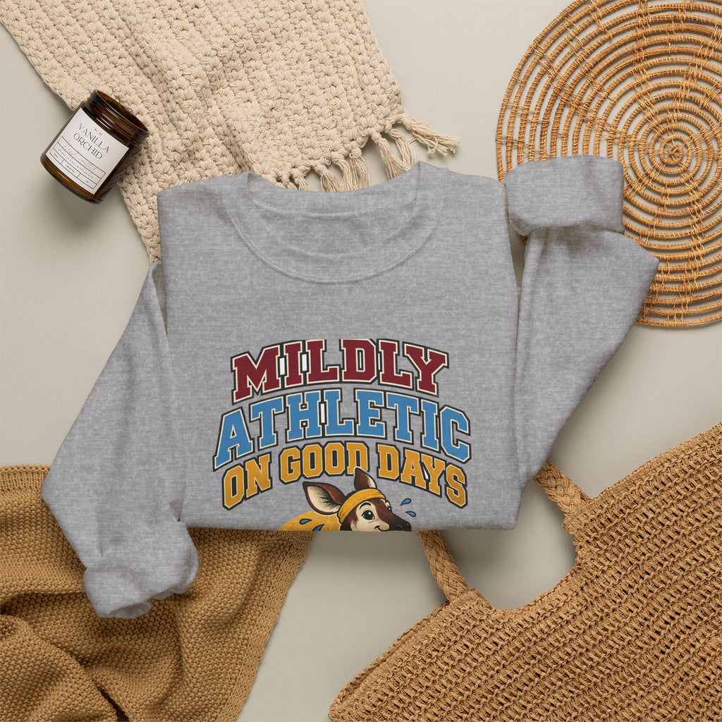 Funny Gym Sweatshirt Mildly Athletic On Good Days Running Humor Workout Comfort Colors Tee
