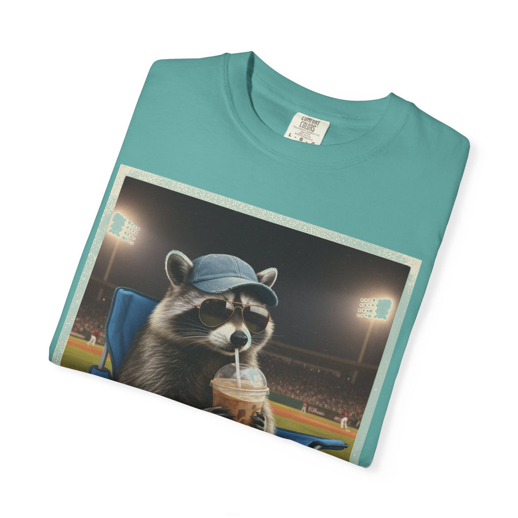 Baseball Raccoon Shirt, I Live Here Now Tee, Funny Ballpark Iced Coffee Shirt, Baseball Mom Gift