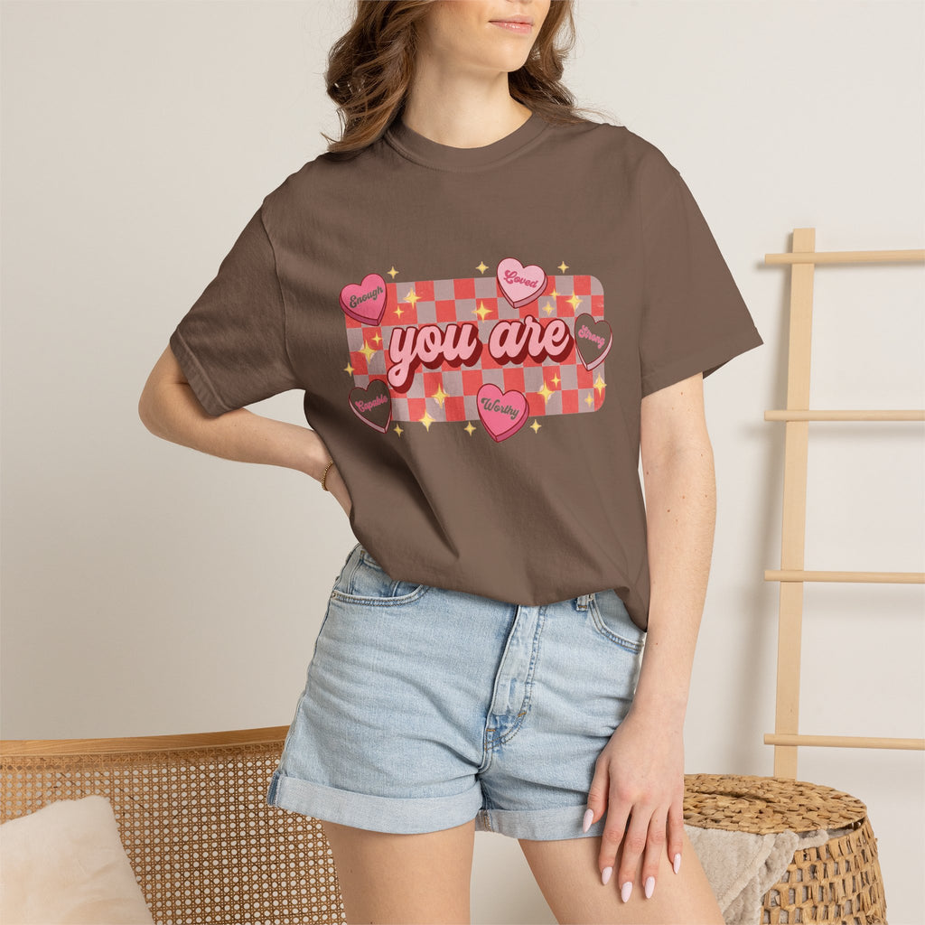 You Are Enough Loved Worthy Shirt, Conversation Heart Checkerboard Tee, Affirmation Valentine Shirt, Gift For Her