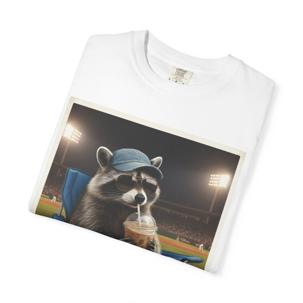 Baseball Raccoon Shirt, I Live Here Now Tee, Funny Ballpark Iced Coffee Shirt, Baseball Mom Gift