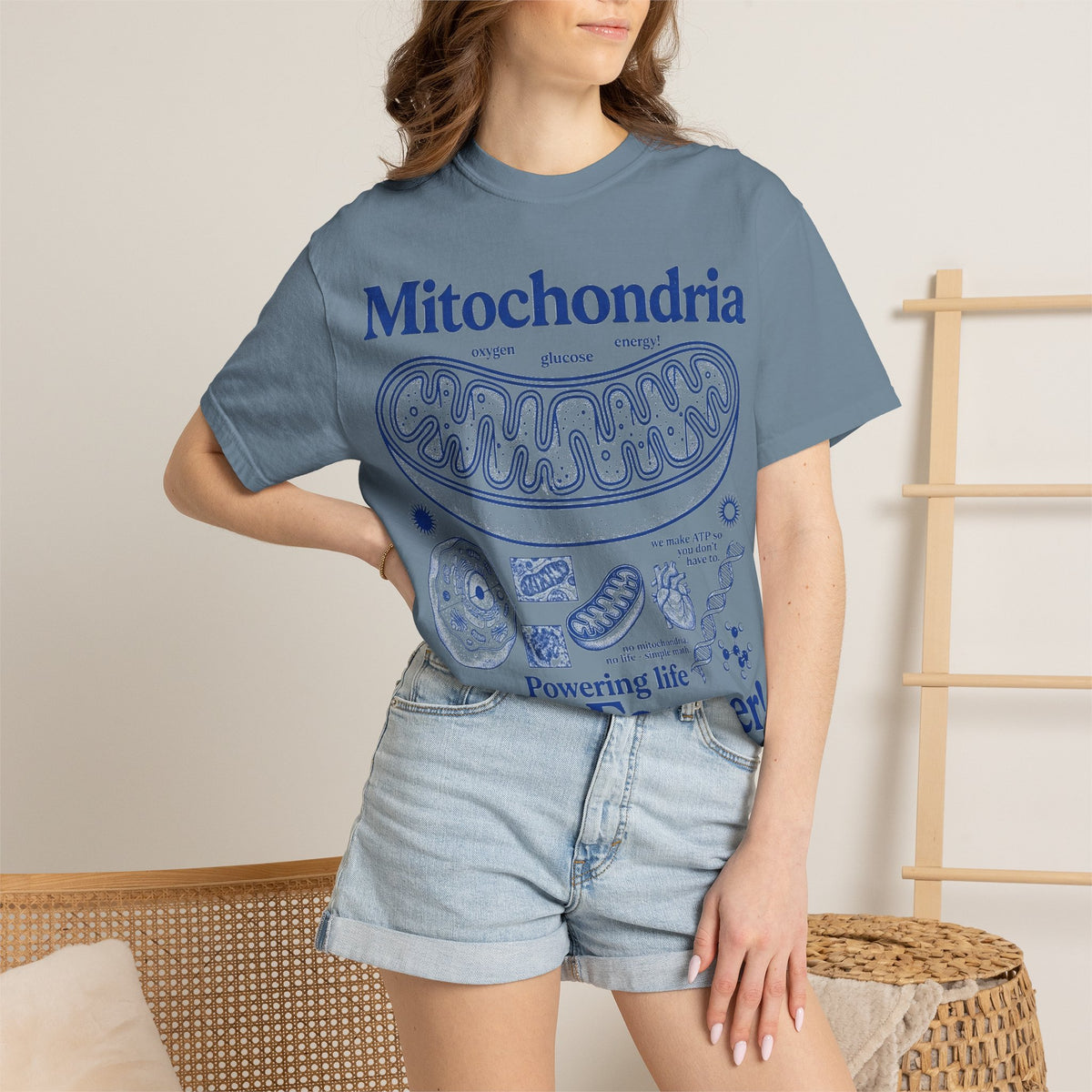 Mitochondria Powering Life Since Forever Tall Shirt, Retro Biology Poster Tee, Science Teacher Shirt, Nerd Gift
