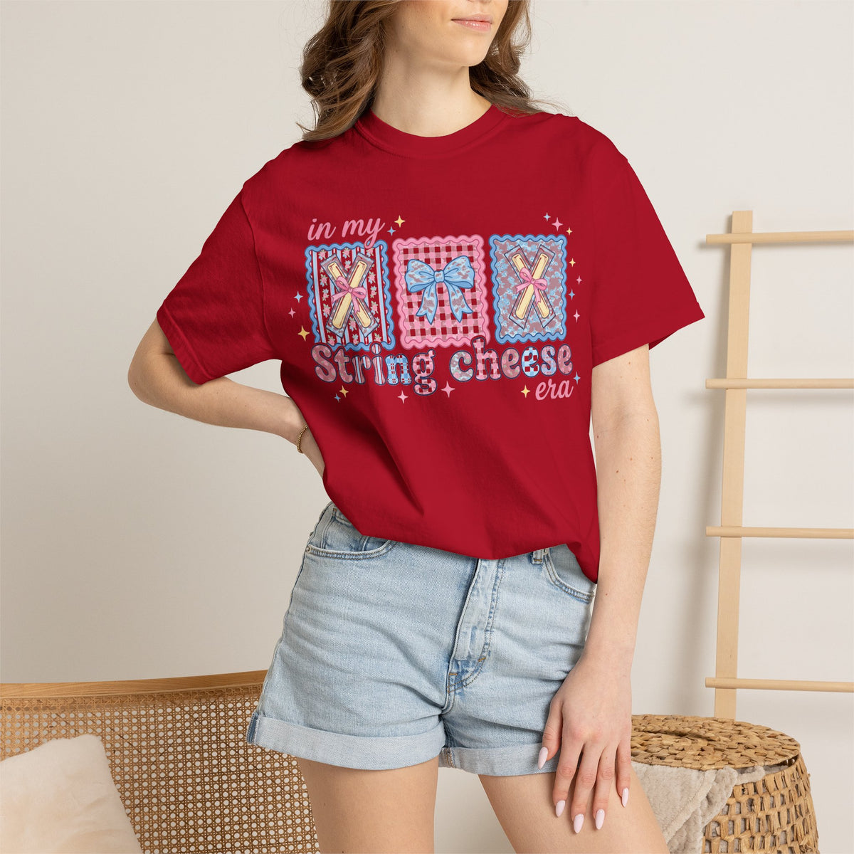 In My String Cheese Era Bow Shirt, Pastel Coquette Snack Tee, Funny Cheese Lover Shirt, Cute Gift