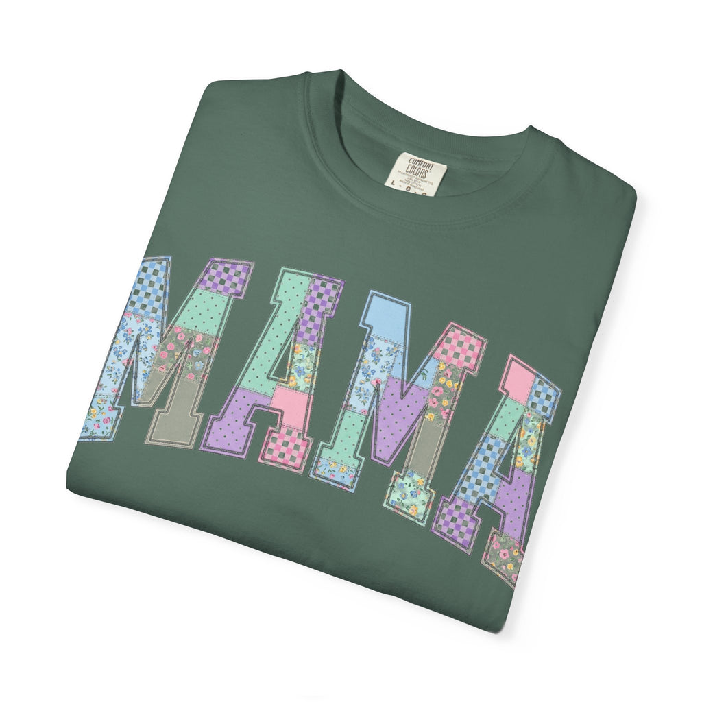 Mama Arched Patchwork Shirt, Pastel Quilt Letter Tee, Cottagecore Mom Shirt, Mothers Day Gift