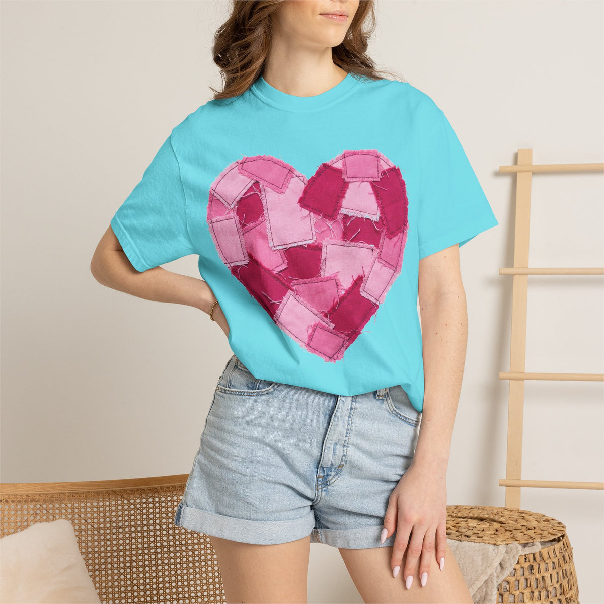Patchwork Heart Shirt, Frayed Pink Quilt Heart Tee, Shabby Chic Valentine Shirt, Cozy Gift