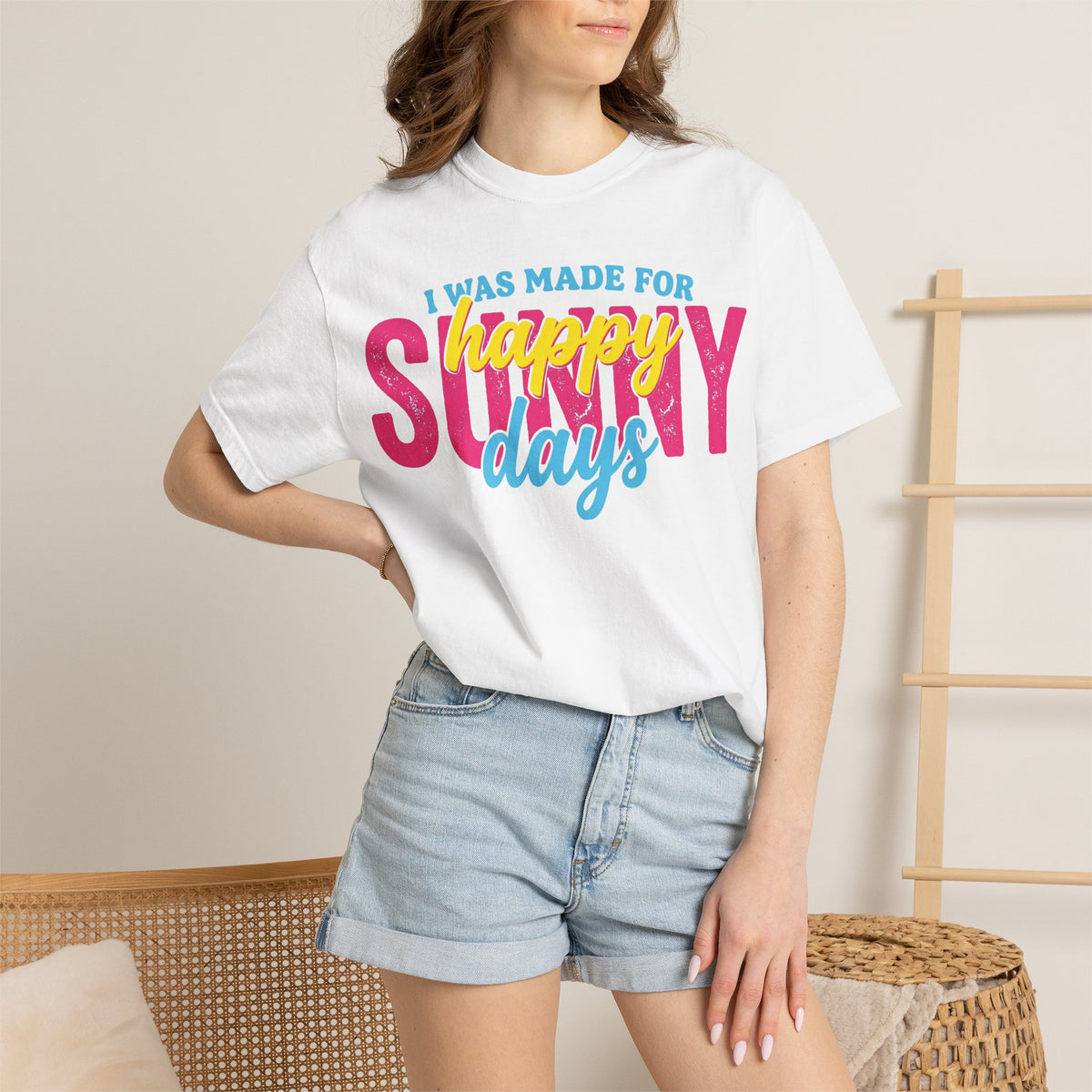 Happy Sunny Days Wide Shirt, Retro Layered Type Summer Tee, Bright Vacation Shirt, Summer Gift