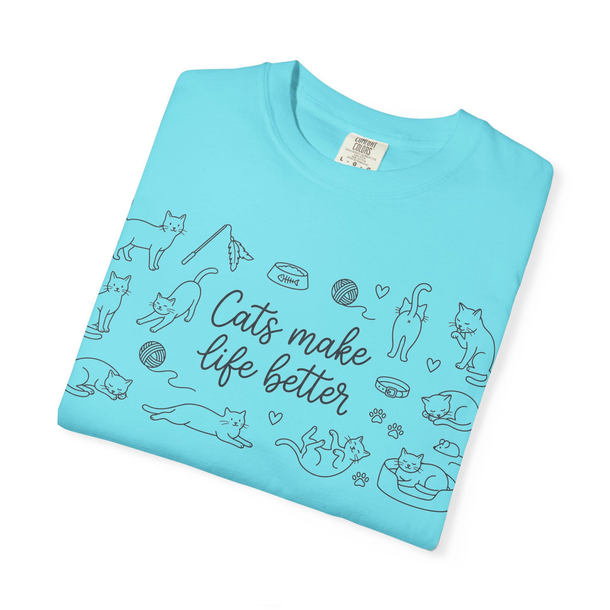 Cats Make Life Better Wide Shirt, Scattered Cat Doodle Tee, Minimal Cat Lover Shirt, Cat Owner Gift