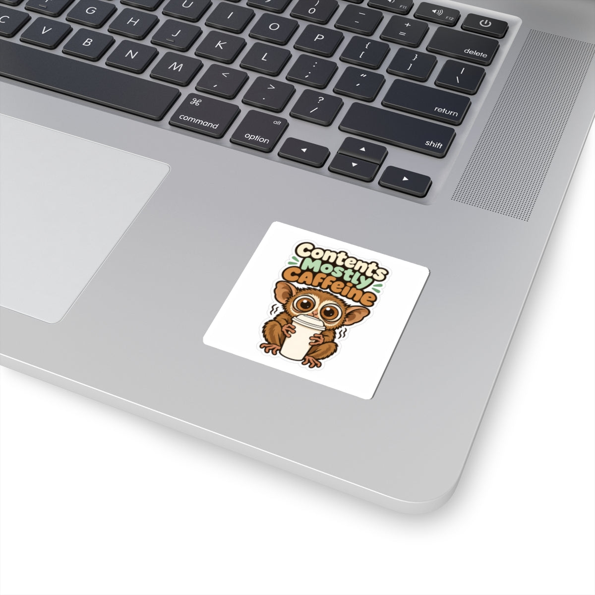 Contents Mostly Caffeine Sticker, Funny Coffee Decal, Cute Tarsier Water Bottle Sticker
