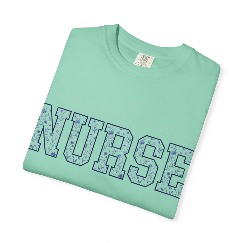 Cardiac Nurse Shirt, Blue Floral Varsity Nurse Tee, Cardiology RN Shirt, Cardiac Nurse Gift