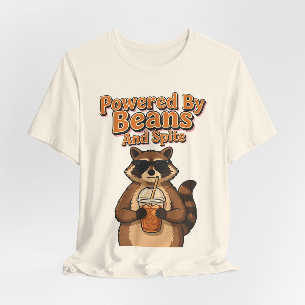 Funny Coffee Shirt Powered By Beans And Spite | Sarcastic Coffee Lover Shirt | Iced Coffee Raccoon Shirt | Gift