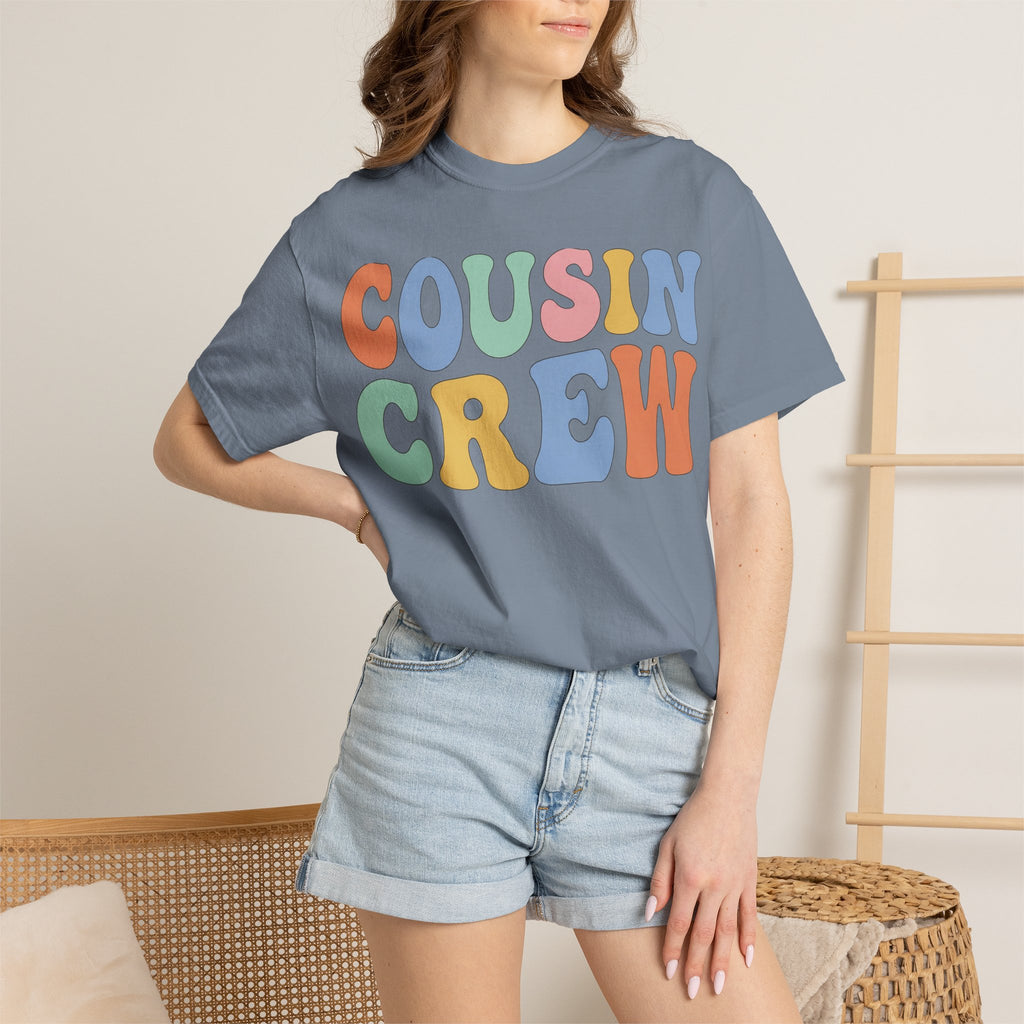 Cousin Crew Wide Groovy Shirt, Pastel Retro Letter Tee, Family Reunion Matching Shirt, Cousin Gift