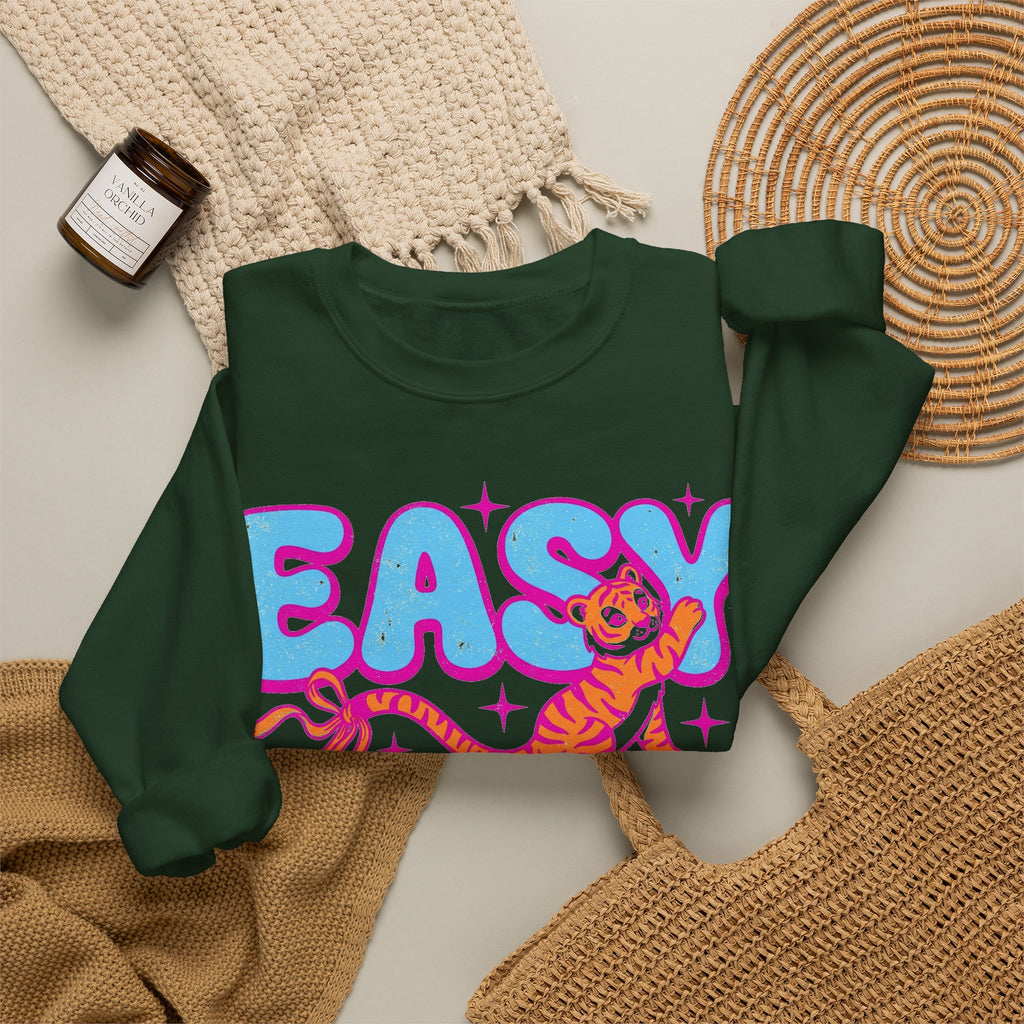Easy Tiger Sweatshirt, Y2K Bubble Letters Tiger Sweatshirt, Retro Pink Blue Graphic Sweatshirt, Funny Sassy Gift, 2000s Aesthetic Sweatshirt