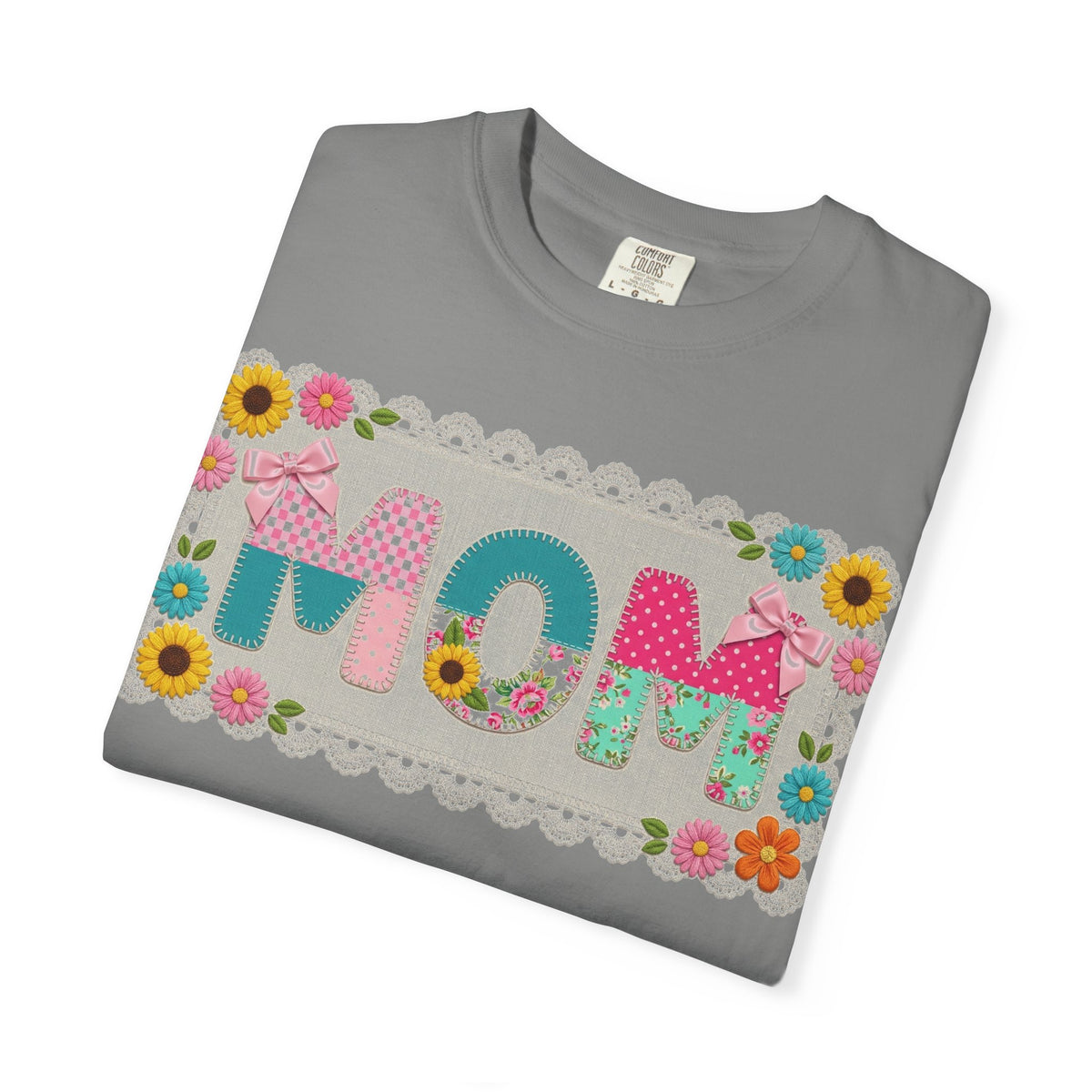 Mom Patchwork Applique Shirt, Faux Embroidery Floral MOM Tee, Mothers Day Shirt, Gift For Mom