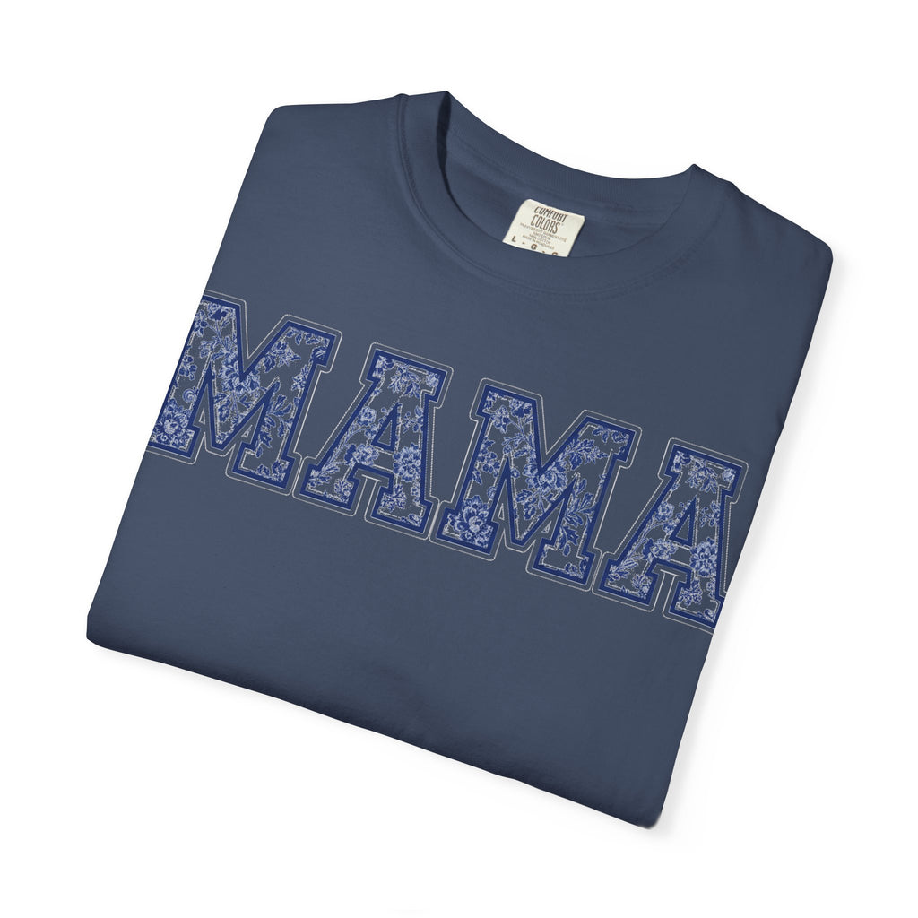 Mama Delft Blue Floral Shirt, Toile Varsity Applique Tee, Grandmillennial Mom Shirt, Mothers Day Gift