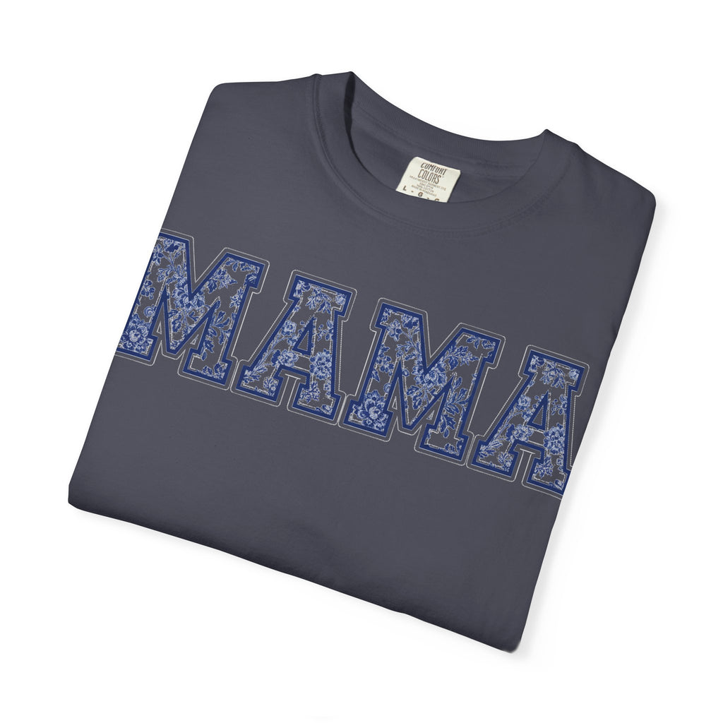 Mama Delft Blue Floral Shirt, Toile Varsity Applique Tee, Grandmillennial Mom Shirt, Mothers Day Gift
