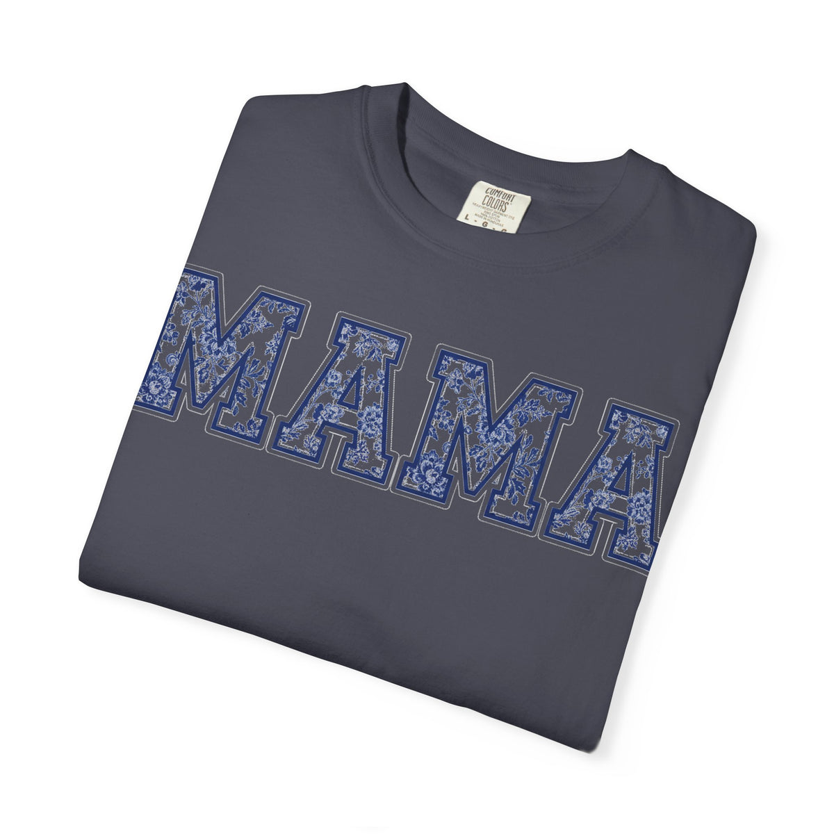 Mama Delft Blue Floral Shirt, Toile Varsity Applique Tee, Grandmillennial Mom Shirt, Mothers Day Gift